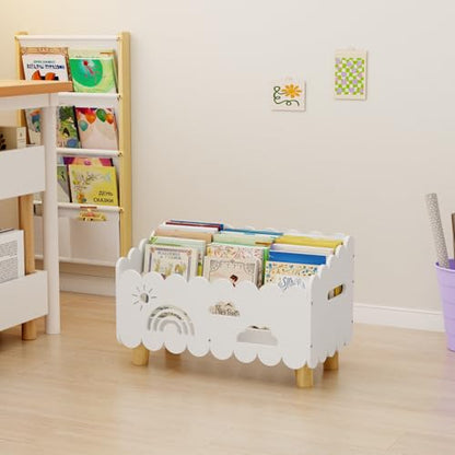 Wood Kids Bookshelf, Montessori Bookshelf, With 2 Adjustable Dividers, Suitable Kids Rooms, Nursery & Classroom, Kids Bookshelf And Toy Storage, Toddler Book Rack, Nursery Book Shelves, (White) big - color: Big White(stationary)