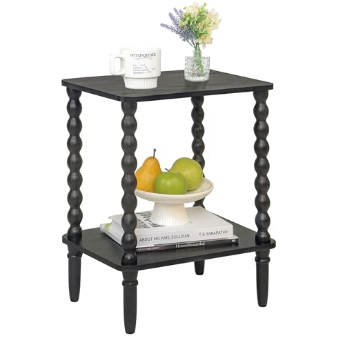 Fultyle Black Side Table, Small End Table with 2-Tier Shelf, Vintage Night Stand with Storage for Bedroom Living Room, Small Spaces (Black) - color: Black