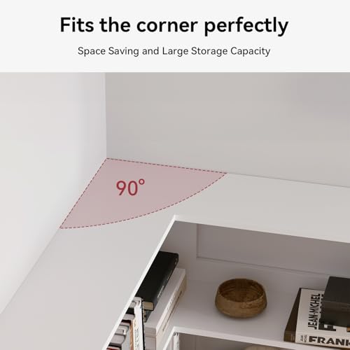 Corner Bookshelf, Freestanding L Shaped Display Shelf, 6 Tiers Bookcase with Baffles, Wooden Bookcase with Storage Organizer for Home Office, Living Room, Bedroom (35.2") - size: 35"