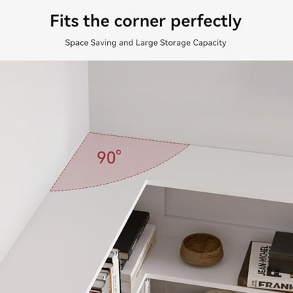 Corner Bookshelf, Freestanding L Shaped Display Shelf, 6 Tiers Bookcase with Baffles, Wooden Bookcase with Storage Organizer for Home Office, Living Room, Bedroom (35.2") - size: 35"