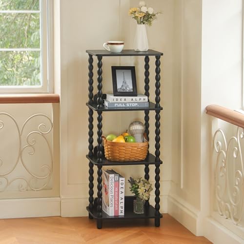 Fultyle Book Shelf, 4-Tier Bookshelf with Storage, Small Bookcase Display Shelves with Solid Wood Legs for Bedroom, Living Room, Office and Small Spaces (Black) - color: Black