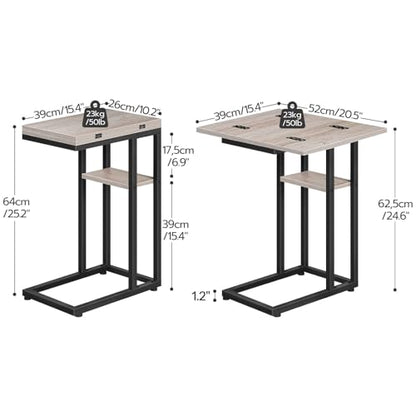 HOOBRO Foldable C Shaped End Table, C Shaped Side Table with Storage Shelf, Small Snack Table, Slide Under Couch Table for Sofa, Living Room Bedroom Small Spaces Easy Assembly, Greige BG29SF01 - color: Greige + Black