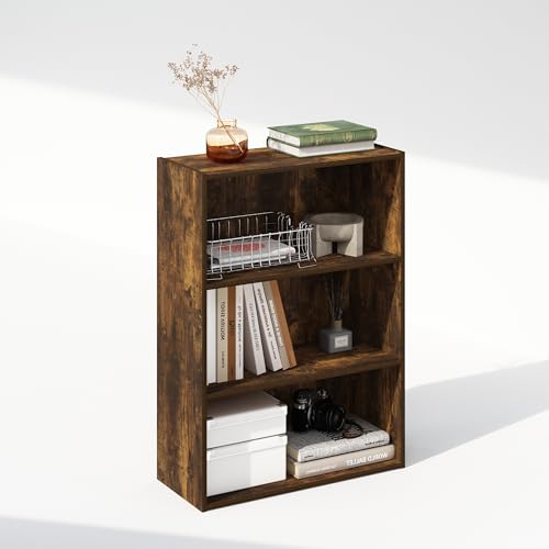 Furinno Simple Book Shelf, 3-Tier Bookshelf, Storage Shelves Bookcase, 9.7 x 23.7 x 31.5, for Living Room, Bedroom, Home Office, Amber Pine - color: Amber Pine, size: 3-Tier, Standard