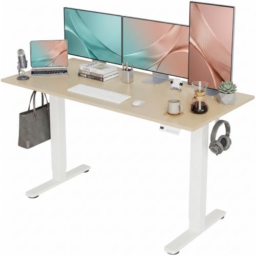 Claiks Electric Standing Desk, 55 x 24Inch Height Adjustable Sit Stand Desk for Home Office, Computer Desk with Memory Presets, Cable Management & Headphone Hooks, 156 lbs Capacity, Nature - color: Nature, size: 55 Inch