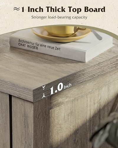 WLIVE Farmhouse Nightstand with Charging Station, End Table with Barn Door and Adjustable Storage Shelf, Rustic Wood Night Stand, 18" Modern Bedside Table for Bedroom, Greige - color: Greige