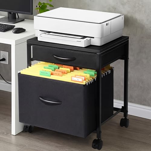 AceOrbit Back to School Rolling File Cabinet Mobile Printer Stand 2 Drawer Classroom Organization Cart A4 Letter Size Beside Vertical Filing Cabinet on Lockable Wheel Under Desk Storage(Black) - color: Black