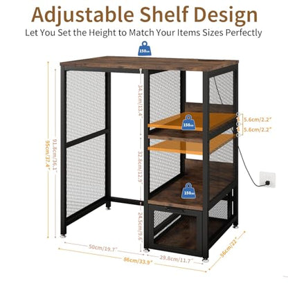 METYERRY Kitchen Bakers Rack with Power Outlet, Microwave Stand with Drawer, Mini Fridge Stand with Adjustable Shelves,Mini Fridge Cabinet Suitable for Dining Room, Dorm,Home, Rustic Brown - color: Rustic Brown