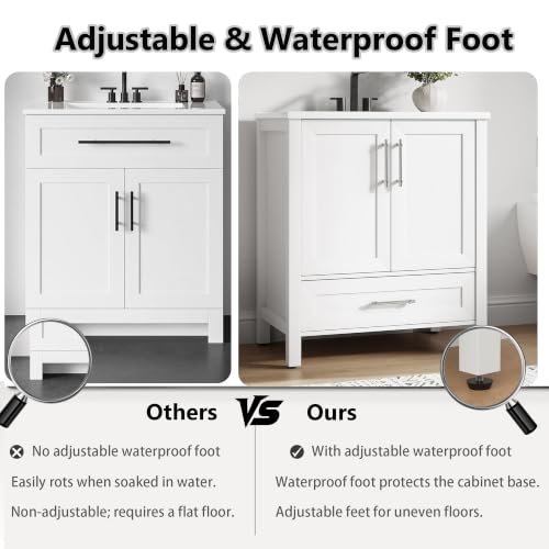 IDEALHOUSE 24" Bathroom Vanity with Sink, Freestanding Wooden Bathroom Vanity Cabinet with Soft-Closing Door and Metal Handle, Modern Floor Standing Storage for Small Spaces,White - size: 24in