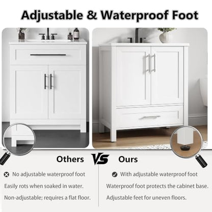 IDEALHOUSE 24" Bathroom Vanity with Sink, Freestanding Wooden Bathroom Vanity Cabinet with Soft-Closing Door and Metal Handle, Modern Floor Standing Storage for Small Spaces,White - size: 24in