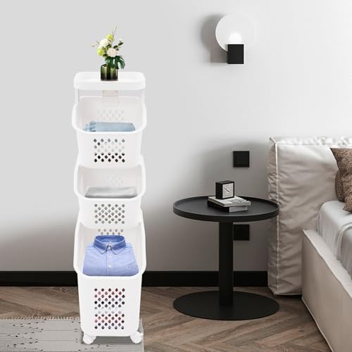 3 Tier Laundry Basket Holder, Utility Laundry Basket with Wheels Clothes Storage Organizer Cart Removable Rolling Laundry Hampers for Bathrooms Bedrooms Kitchen - size: 3-Tier
