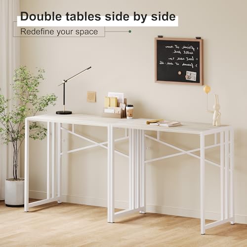 Lutown-Teen Small Folding Desk 35 inch, No Assembly Required Small Office Desk, Writing Gaming Computer Camping Table, Beige - color: Beige, size: 35 Inch