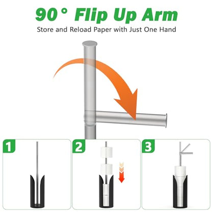 Toilet Paper Holder Stand for Bathroom, Stainless Steel Freestanding Rustproof Tissue Roll Holder with Storage Splash Guard, Holds 5 Rolls, Modern Black Bathroom Organizer, 21 Inch