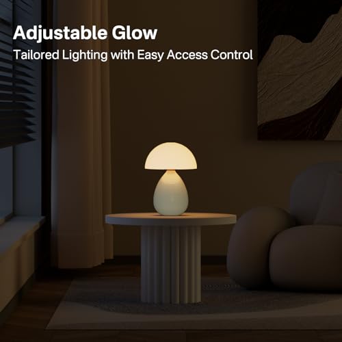 Dawnwake Mushroom Lamp Table Lamp for Bedroom,Ice Crackle Desk Lamp Bedside Small Lamps for Living Room Night Stands,Table Lamps Cute Modern Mid Century Lamps(Cream-Ice Crackle) - color: Cream-Ice Crackle