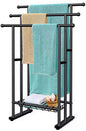 Kayfia 40'' Freestanding 3 Tier Alloy Steel Towel Rack with Storage Basket | Dual-Use Drying & Display Rack, Holds Oversized Bath Towels & Blankets, Fits Bathroom, Tub, Shower, Poolside, Black - color: Black