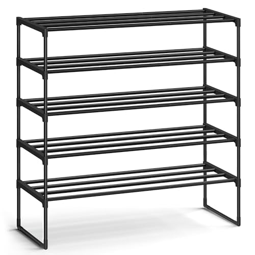 SONGMICS Shoe Rack, 5-Tier Shoe Organizer, Metal Storage Shelf, Upright or Upside Down, for 20-25 Pairs, Stackable, for Entryway, 11.8 x 36.2 x 35.4 Inches, Black ULSA305BH01 - color: Black, size: 5 Tiers (36.2"W)