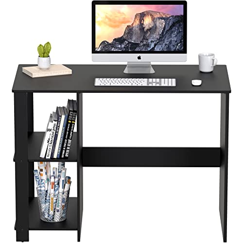 SHW 38-Inch Home Office Computer Desk with Shelves, Black - color: Black