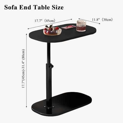 Side Table TV Tray for Couch,Height Adjustable 360° Swivel C Shaped End Table for Small Spaces,Bedside Bathroom Living Room (Black) - color: Black