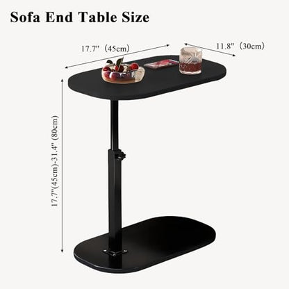 Side Table TV Tray for Couch,Height Adjustable 360° Swivel C Shaped End Table for Small Spaces,Bedside Bathroom Living Room (Black) - color: Black
