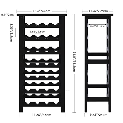 SMIBUY Bamboo Wine Rack, 28 Bottles Display Holder with Table Top, 7-Tier Free Standing Storage Shelves for Kitchen, Pantry, Cellar, Bar (Black) - color: Black