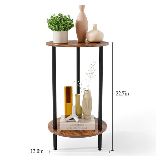 Small Round Side Table, Brown Round End Table, 2-Tier Modern Accent/Bedside Table for Living Room - color: Brown-2, size: 1PC