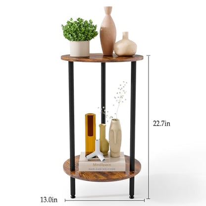 Small Round Side Table, Brown Round End Table, 2-Tier Modern Accent/Bedside Table for Living Room - color: Brown-2, size: 1PC