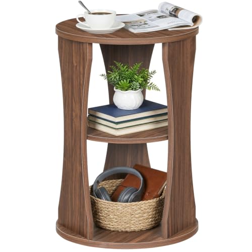 YATINEY Round Side Table, 3-Tier Small End Table with Storage Shelves, Wooden Accent Table for Living Room, Bedroom, Walnut ET15WL - color: Walnut