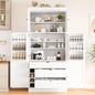 Merax 77'' Tall Freestanding Kitchen Pantry, 35''Lx17.7''W Modern Shaker Style Cupboard Storage Cabinet with Adjustable Shelves,Door Shelves, Drawers and Wine Racks, White - color: White