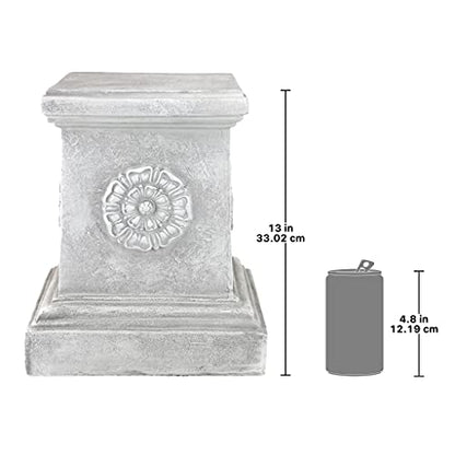 Design Toscano English Rosette Indoor/Outdoor Sculptural Garden Plinth Base Statue Riser, Large 12.5 Inch Tall, Cast Stone Resin, Antique Stone Finish - size: Large, style: English Rosette