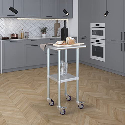 AmGood 20" Long x 20" Deep Stainless Steel Table with Casters - size: 20" Long x 20" Deep