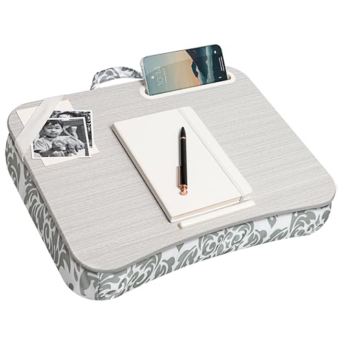 LAPGEAR Designer Lap Desk – Gray Damask, 2-Pack with Storage Basket - color: Gray Damask, size: 2-Pack + Basket