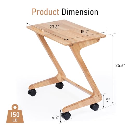 TV Tray Table, TV Dining Table with Casters for Small Spaces, Solid Wood End Table, Sofa Couch Side Table Removable Snack Tray for Coffee Bed Sofa Eating Writing Reading Living Room Bedroom - color: Natural
