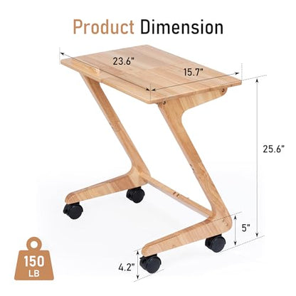 TV Tray Table, TV Dining Table with Casters for Small Spaces, Solid Wood End Table, Sofa Couch Side Table Removable Snack Tray for Coffee Bed Sofa Eating Writing Reading Living Room Bedroom - color: Natural