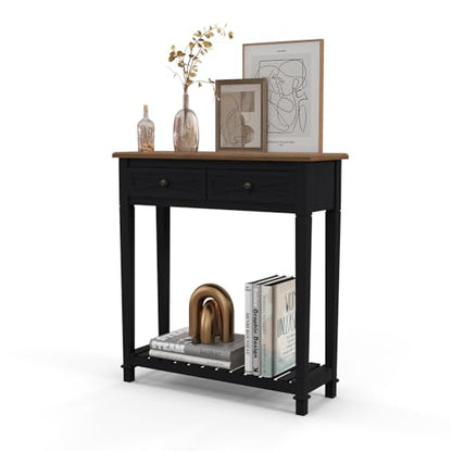 Narrow Entryway Table - Console Table with 2 Drawers, Wood Sofa Table with Storage Shelf, Couch Table Behind Sofa, Farmhouse Entryway Table for Hallway Entryway Living Room, Black - color: Black