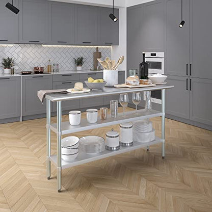 Stainless Steel Work Table with 2 Shelves | Metal Utility Table | Commercial & Residential NSF Utility (Stainless Steel Table with 2 Shelves, 60" Long x 18" Deep) - size: 60" Long x 18" Deep