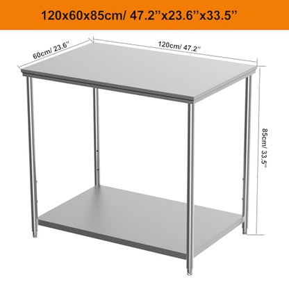 Stainless Steel Prep Table 48x24x33.5 Inch, Commercial Work Table Heavy Duty with Adjustable Undershelf, Multipurpose Workstation for Restaurant Kitchen, Bakery, Home Garage & Outdoor - size: 48x24x33.5 Inch