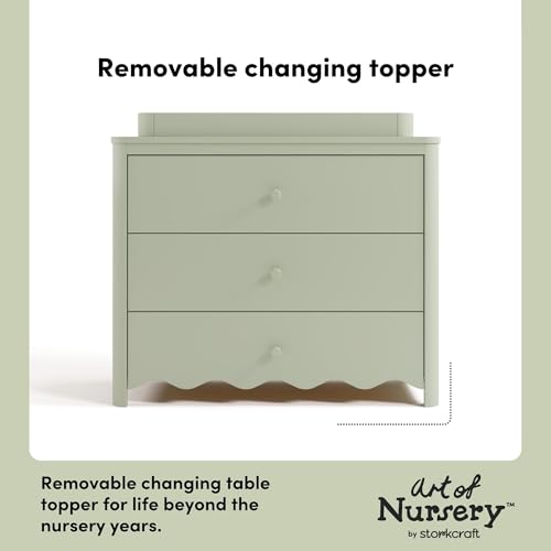 Storkcraft Casablanca 3 Drawer Chest with Removable Changing Topper, Sage | GREENGUARD Gold Certified Wood Dresser for Nursery & Kids Bedroom, Safety Interlocking Drawer System, Removable Topper - color: Sage, style: 3 Drawer Dresser