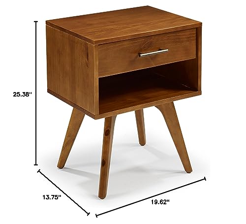 Mid Century Modern One Drawer Nightstand/Constructed of Solid Wood/Castanho Finish - color: Castanho
