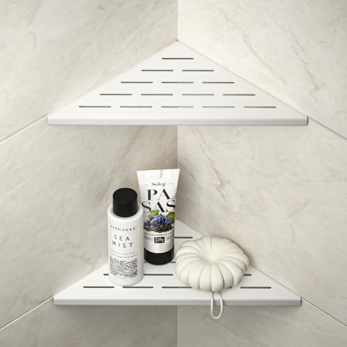 Corner Shower Shelf 10", White | 304 Stainless Steel Bathroom Shelf for Tiled Wall, Grout in Shelves, 2 Pack - color: White, size: 10"-2 Pack