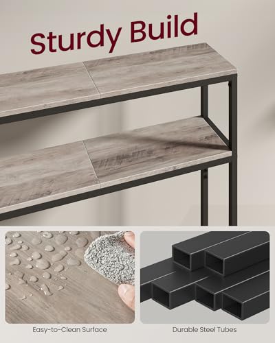 VASAGLE Console Table, 2-Tier Narrow Sofa Table with 2 Shelves, 7.9 x 31.5 x 31.5 Inches, for Living Room, Hallway, Entryway, Heather Greige and Ink Black ULNT130K02V1 - color: Heather Greige + Ink Black, size: 31.5"W - Without Power Outlet