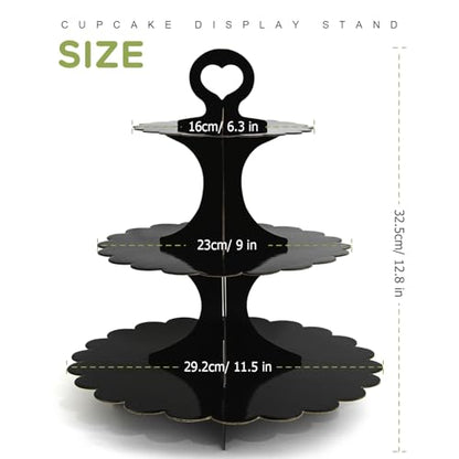 3-Tier Cupcake Stand Black 2-Pack, Premium Dessert Display Tower, Heart Handle Design, Easy 60-Second Assembly for Wedding Birthday Baby Shower Graduation - color: Black 2 Pack