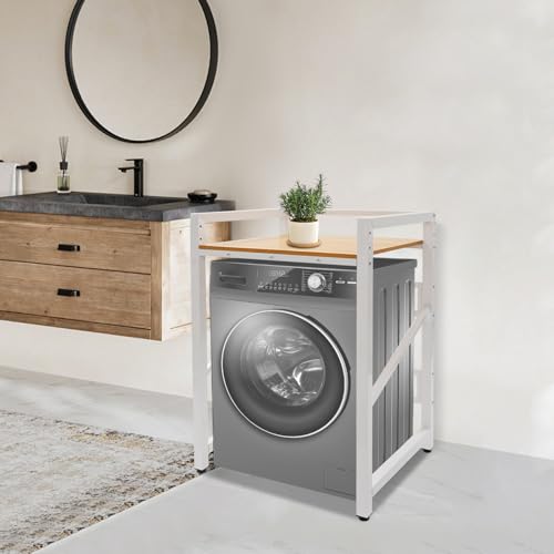 Over Washer and Dryer Shelves,Dryer Storage Shelf,3 Tiers Laundry Room Storage and Organizer Standing Shelf,Height Adjustable Laundry Room Shelves, Load-Bearing Capacity 22lbs (White+Yellow) - color: White+yellow