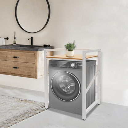 Over Washer and Dryer Shelves,Dryer Storage Shelf,3 Tiers Laundry Room Storage and Organizer Standing Shelf,Height Adjustable Laundry Room Shelves, Load-Bearing Capacity 22lbs (White+Yellow) - color: White+yellow