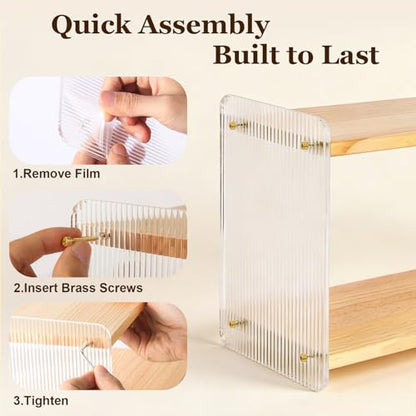 2-Tier Coffee Station Organizer, Acrylic & Pine Wood Mug Holder for Coffee Bar & Matcha Station, Easy-to-Clean Countertop Shelf, Modern Minimalist Design