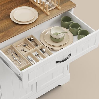 Ahomly Buffet Cabinet, Coffee Bar, Sideboard Cabinet with Internal Storage Shelf for Dining Room, Kitchen, Living Room, Kitchen and Laundry Room,White and Rustic - color: White and Rustic