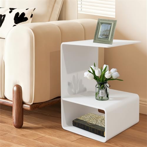 Acrylic End Table, 21.6" H C-Shaped End Table, Side Table for Living Room, Bedside Table for Bedroom, Acrylic Clear C Side Table (White) - color: White