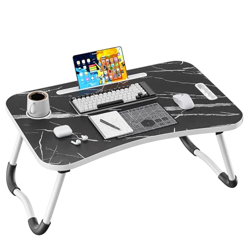 Folding Lap Desk, 23.6 Inch Wood Laptop Bed Desk with Cup Holder, Portable Bed Table for Working Writing Reading & Eating for Bed, Sofa, Couch, Floor - Dark Black - color: Dark Black