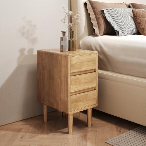 Nightstand with 3 Drawers Narrow Night Stand Solid Wood Bedside Table Mid Century Modern Nightstand Wooden End Table for Bedroom, Study, Office - color: Natural-3d, size: 15.75''×11.8''×23.62''