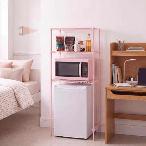 Yaocom Mini Dorm Fridge Shelf Stand with Storage, Over Mini Fridge and Microwave Stand ,Carbon Steel Adjustable Refrigerator Storage Organizer for Dorm Room Apartment Kitchen(Pink,3 Layer) - color: Pink, style: 3 Layer