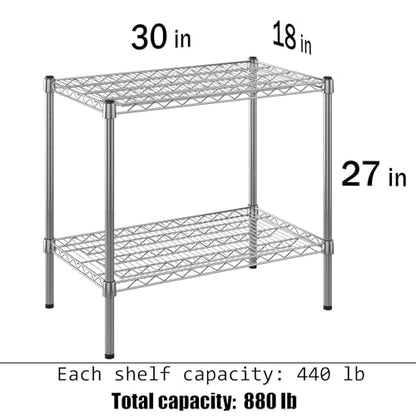 18" Deep x 30" Wide x 27" Height Wire Shelving Kit | 2-Tier | NSF Commercial Storage Rack Unit - size: 18" Deep x 30" Wide