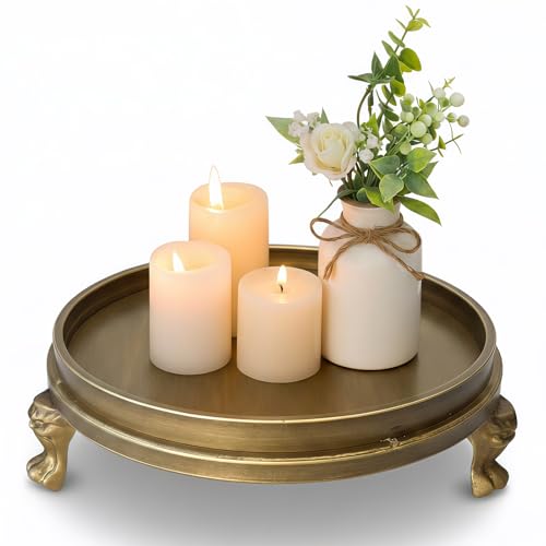 Vintage Brass Decorative Tray, 11.8-Inch Round Serving Tray with Claw Feet, Decorative Coffee Table Tray for Dining Room, Entryway, Living Room - color: Aged Bronze